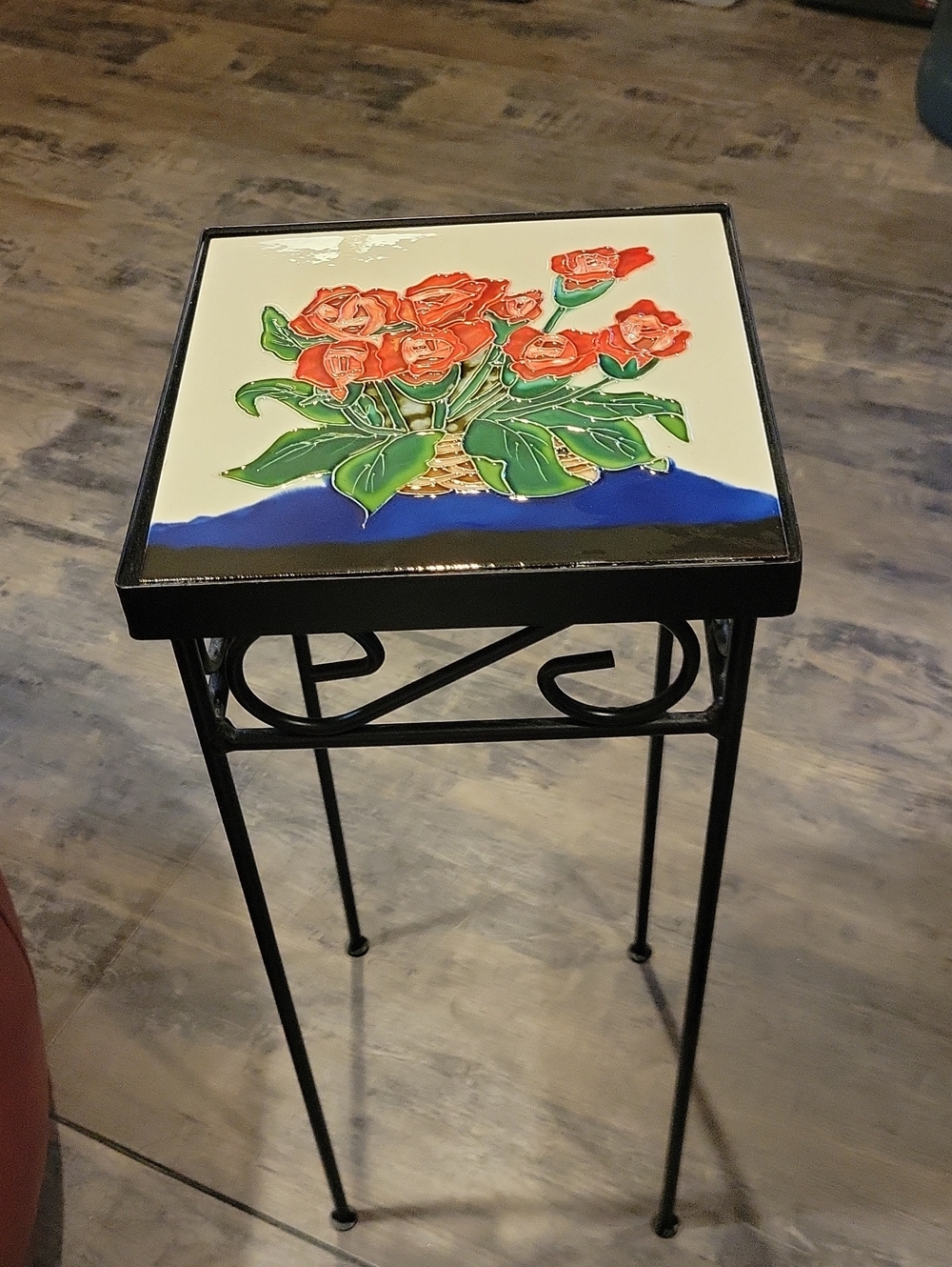 Tiled Side Table/ Plant Stand EUC.Floral, 1980 New Old Stock